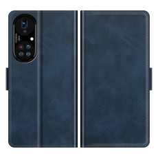 Magnetic Double Clasp PU Leather Book Case priekš Huawei P50 Pro - Zils - sāniski atverams maciņš ar magnētu un stendu