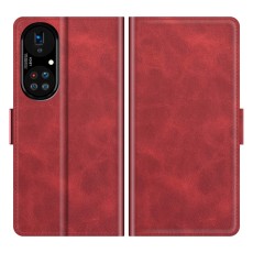 Magnetic Double Clasp PU Leather Book Case priekš Huawei P50 Pro - Sarkans - sāniski atverams maciņš ar magnētu un stendu