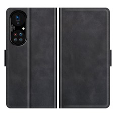 Magnetic Double Clasp PU Leather Book Case priekš Huawei P50 Pro - Melns - sāniski atverams maciņš ar magnētu un stendu