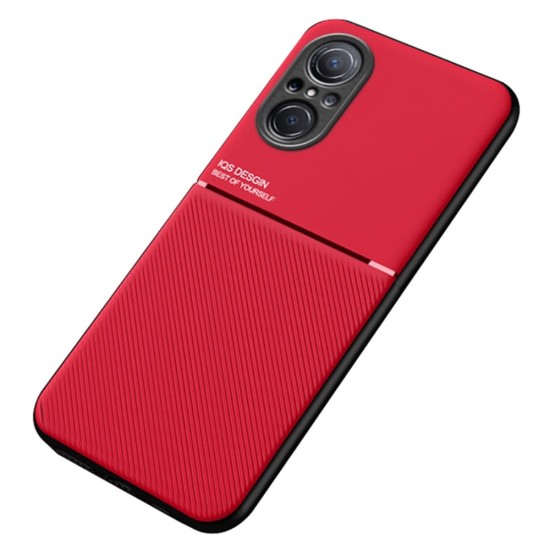 TPU Inner Edge PU Leather Shockproof Phone Cover Built-in Metal Sheet priekš Huawei Nova 9 SE - Sarkans - mākslīgās ādas aizmugures apvalks ar iebūvētu metālisku plāksni