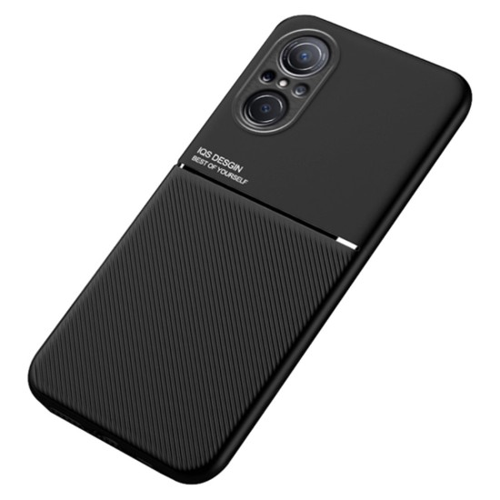 TPU Inner Edge PU Leather Shockproof Phone Cover Built-in Metal Sheet priekš Huawei Nova 9 SE - Melns - mākslīgās ādas aizmugures apvalks ar iebūvētu metālisku plāksni