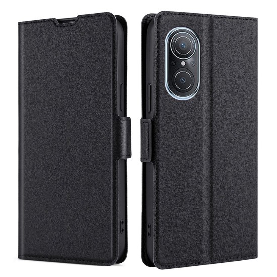 Ultra-thin PU Leather Magnetic Closure Phone Case priekš Huawei Nova 9 SE - Melns - sāniski atverams maciņš ar magnētu un stendu / grāmatveida maks