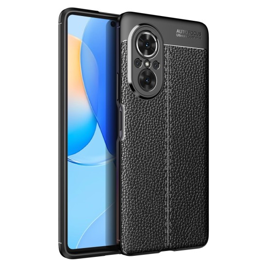 Litchi Skin PU Leather Coated TPU Mobile Phone Case priekš Huawei Nova 9 SE - Melns - ādas imitācijas triecienizturīgs silikona aizmugures apvalks (maciņš, bampers, vāciņš, slim cover, bumper, back case)