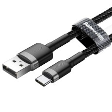 Baseus 3M Cafule 2A USB to Type-C cable - Pelēks / Melns - USB-C lādēšanas un datu kabelis / vads
