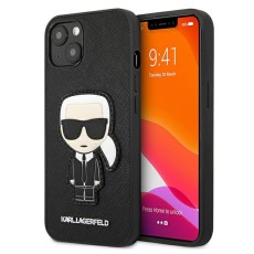 Karl Lagerfeld Saffiano Ikonik Karl`s Patch series Back Case KLHCP13MOKPK priekš Apple iPhone 13 - Melns - mākslīgās ādas aizmugures apvalks / bampers-vāciņš