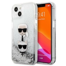 Karl Lagerfeld Liquid Glitter Karl & Choupette Head series Back Case KLHCP13MKICGLS priekš Apple iPhone 13 - Sudrabains - silikona-plastikāta aizmugures apvalks / bampers-vāciņš