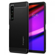Spigen Rugged Armor Back Case priekš Sony Xperia 1 IV - Melns - triecienizturīgs silikona aizmugures apvalks / bampers-vāciņš