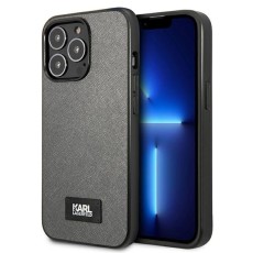 Karl Lagerfeld Saffiano Plaque series Back Case KLHCP13LSFMP2DG priekš Apple iPhone 13 Pro - Pelēks - mākslīgās ādas aizmugures apvalks / bampers-vāciņš