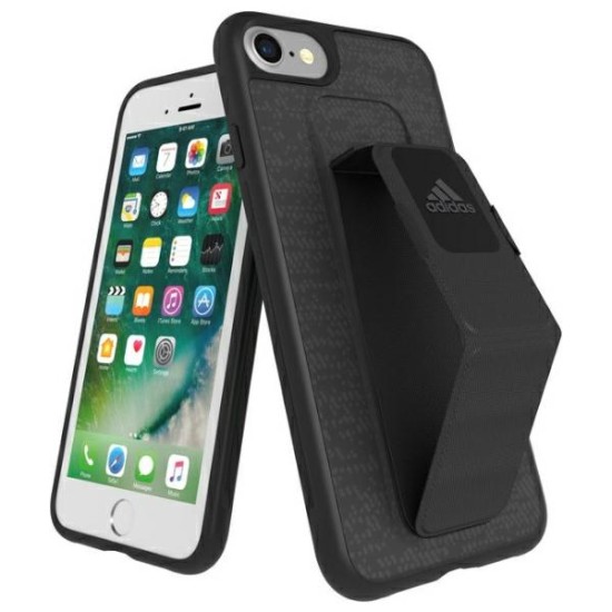 Adidas Original Grip Series Back Case priekš Apple iPhone 7 / 8 / SE2 (2020) / SE3 (2022) - Melns - silikona aizmugures apvalks ar stendu-turētāju / bampers-vāciņš