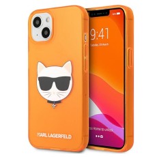 Karl Lagerfeld Glitter Choupette series Back Case KLHCP13MCHTRO priekš Apple iPhone 13 - Oranžs - silikona aizmugures apvalks / bampers-vāciņš