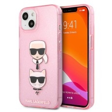 Karl Lagerfeld Glitter Karl & Choupette series Back Case KLHCP13MKCTUGLP priekš Apple iPhone 13 - Gaiši Rozā - silikona aizmugures apvalks / bampers-vāciņš