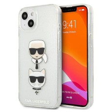 Karl Lagerfeld Glitter Karl & Choupette series Back Case KLHCP13MKCTUGLS priekš Apple iPhone 13 - Sudrabains - silikona aizmugures apvalks / bampers-vāciņš