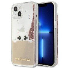 Karl Lagerfeld Glitter Liquid K-Peek a boo series KLHCP13MPABGNU priekš Apple iPhone 13 - Rozā Zelts - silikona aizmugures apvalks (bampers, vāciņš, slim TPU case cover, bumper)