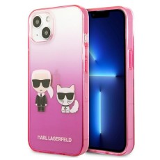 Karl Lagerfeld Gradient Ikonik Karl & Choupette series Back Case KLHCP13MTGKCP priekš Apple iPhone 13 - Rozā - silikona-plastikāta aizmugures apvalks / bampers-vāciņš