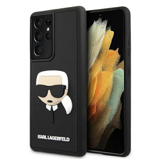 Karl Lagerfeld 3D Rubber Karl`s Head series Back Case KLHCS21LKH3DBK priekš Samsung Galaxy S21 Ultra G998 - Melns - mākslīgās ādas aizmugures apvalks / bampers-vāciņš