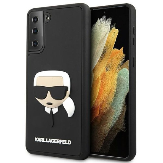 Karl Lagerfeld 3D Rubber Karl`s Head series Back Case KLHCS21SKH3DBK priekš Samsung Galaxy S21 G991 - Melns - mākslīgās ādas aizmugures apvalks / bampers-vāciņš