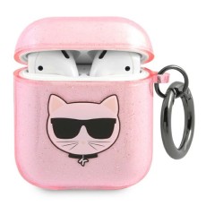 Karl Lagerfeld KLA2UCHGP Glitter Choupette Series Case priekš Apple Airpods - Rozā - silikona apvalks bezvadu austiņu lādēšanas ierīcei