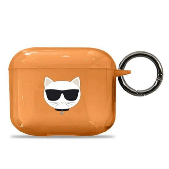 Karl Lagerfeld KLA3UCHFO Choupette Series Case priekš Apple Airpods 3 - Oranžs - silikona apvalks bezvadu austiņu lādēšanas ierīcei