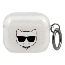 Karl Lagerfeld KLA3UCHGS Glitter Choupette Series Case priekš Apple Airpods 3 - Sudrabains - silikona apvalks bezvadu austiņu lādēšanas ierīcei