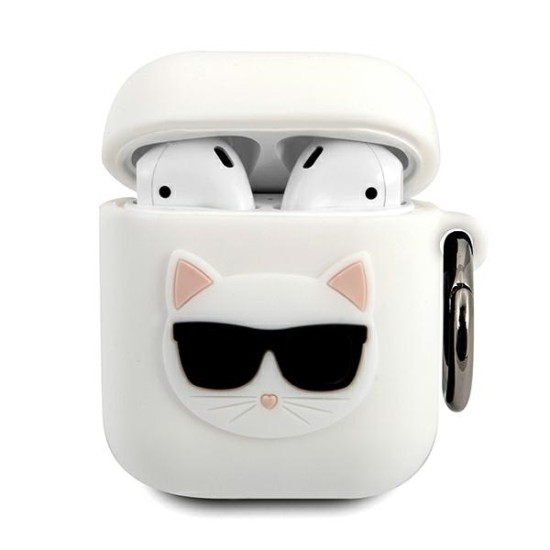 Karl Lagerfeld KLACA2SILCHWH Silicone Choupette Case priekš Apple Airpods - Balts - silikona apvalks bezvadu austiņu lādēšanas ierīcei