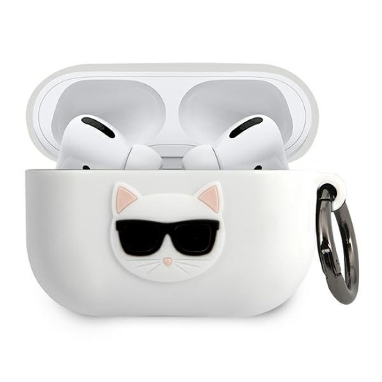 Karl Lagerfeld KLACAPSILCHWH Silicone Choupette Case priekš Apple Airpods Pro - Balts - silikona apvalks bezvadu austiņu lādēšanas ierīcei