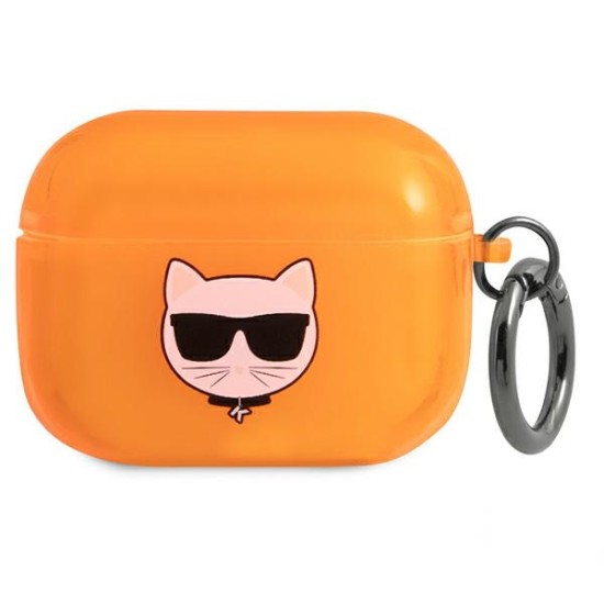 Karl Lagerfeld KLAPUCHFO Choupette Series Case priekš Apple Airpods Pro - Oranžs - silikona apvalks bezvadu austiņu lādēšanas ierīcei