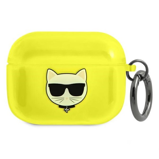 Karl Lagerfeld KLAPUCHFY Choupette Series Case priekš Apple Airpods Pro - Dzeltens - silikona apvalks bezvadu austiņu lādēšanas ierīcei