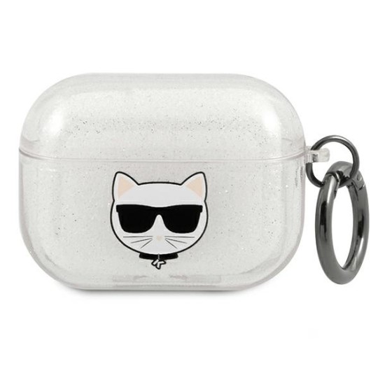 Karl Lagerfeld KLAPUCHGS Glitter Choupette Series Case priekš Apple Airpods Pro - Sudrabains - silikona apvalks bezvadu austiņu lādēšanas ierīcei