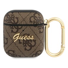 Guess GUA24GSMW Script Metal 4G Collection Case priekš Apple Airpods - Brūns - mākslīgās ādas apvalks bezvadu austiņu lādēšanas ierīcei