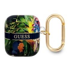 Guess GUA2HHFLB Flower Strap Collection Case priekš Apple Airpods - Zils - silikona apvalks bezvadu austiņu lādēšanas ierīcei