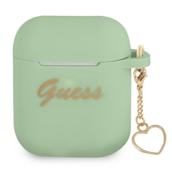 Guess GUA2LSCHSN Silicone Charm Heart Collection Case priekš Apple Airpods - Zaļš - silikona apvalks bezvadu austiņu lādēšanas ierīcei