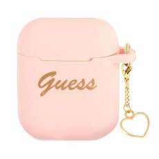 Guess GUA2LSCHSP Silicone Charm Heart Collection Case priekš Apple Airpods - Rozā - silikona apvalks bezvadu austiņu lādēšanas ierīcei