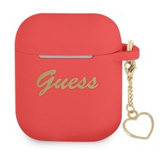 Guess GUA2LSCHSR Silicone Charm Heart Collection Case priekš Apple Airpods - Sarkans - silikona apvalks bezvadu austiņu lādēšanas ierīcei