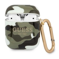 Guess GUA2UCAMA Camo Collection Case priekš Apple Airpods - Haki - silikona apvalks bezvadu austiņu lādēšanas ierīcei