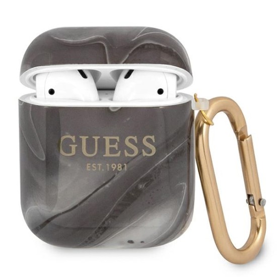Guess GUA2UNMK Marble Collection Case priekš Apple Airpods - Melns - silikona apvalks bezvadu austiņu lādēšanas ierīcei
