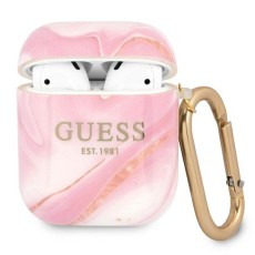 Guess GUA2UNMP Marble Collection Case priekš Apple Airpods - Rozā - silikona apvalks bezvadu austiņu lādēšanas ierīcei