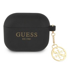 Guess GUA3LSC4EK Silicone Charm 4G Collection Case priekš Apple Airpods 3 - Melns - silikona apvalks bezvadu austiņu lādēšanas ierīcei