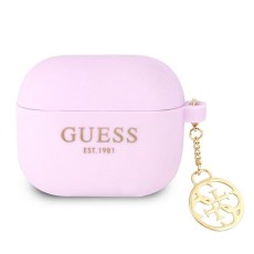 Guess GUA3LSC4EU Silicone Charm 4G Collection Case priekš Apple Airpods 3 - Violets - silikona apvalks bezvadu austiņu lādēšanas ierīcei