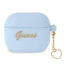 Guess GUA3LSCHSB Silicone Charm Heart Collection Case priekš Apple Airpods 3 - Gaiši Zils - silikona apvalks bezvadu austiņu lādēšanas ierīcei