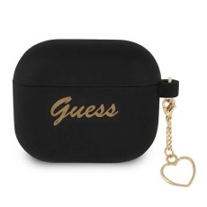 Guess GUA3LSCHSK Silicone Charm Heart Collection Case priekš Apple Airpods 3 - Melns - silikona apvalks bezvadu austiņu lādēšanas ierīcei
