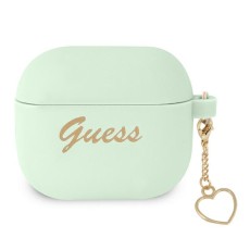 Guess GUA3LSCHSN Silicone Charm Heart Collection Case priekš Apple Airpods 3 - Zaļš - silikona apvalks bezvadu austiņu lādēšanas ierīcei