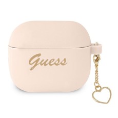 Guess GUA3LSCHSP Silicone Charm Heart Collection Case priekš Apple Airpods 3 - Rozā - silikona apvalks bezvadu austiņu lādēšanas ierīcei
