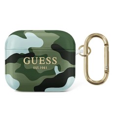 Guess GUA3UCAMA Camo Collection Case priekš Apple Airpods 3 - Haki - silikona apvalks bezvadu austiņu lādēšanas ierīcei