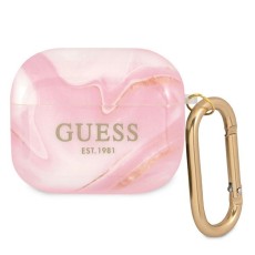 Guess GUA3UNMP Marble Collection Case priekš Apple Airpods 3 - Rozā - silikona apvalks bezvadu austiņu lādēšanas ierīcei