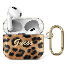 Guess GUA3USLEO Leopard Collection Case priekš Apple Airpods 3 - Zelts - silikona apvalks bezvadu austiņu lādēšanas ierīcei