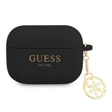 Guess GUAPLSC4EK Silicone Charm 4G Collection Case priekš Apple Airpods Pro - Melns - silikona apvalks bezvadu austiņu lādēšanas ierīcei