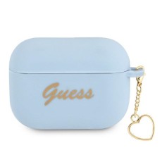 Guess GUAPLSCHSB Silicone Charm Heart Collection Case priekš Apple Airpods Pro - Gaiši Zils - silikona apvalks bezvadu austiņu lādēšanas ierīcei