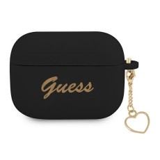 Guess GUAPLSCHSK Silicone Charm Heart Collection Case priekš Apple Airpods Pro - Melns - silikona apvalks bezvadu austiņu lādēšanas ierīcei