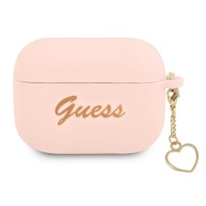 Guess GUAPLSCHSP Silicone Charm Heart Collection Case priekš Apple Airpods Pro - Rozā - silikona apvalks bezvadu austiņu lādēšanas ierīcei