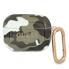 Guess GUAPUCAMA Camo Collection Case priekš Apple Airpods Pro - Haki - silikona apvalks bezvadu austiņu lādēšanas ierīcei